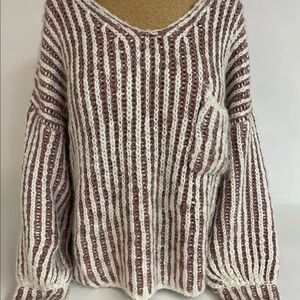 POL Women's Burgundy/White Knit Pullover Sweater Small
